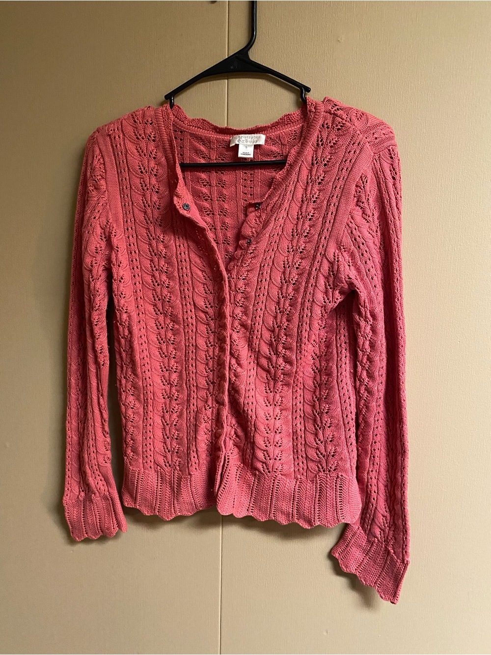 Women's Pink Cable Knit Cardigan Sweater